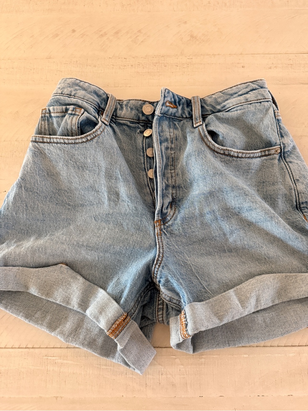 Dynamite Light Blue Button-Fly Denim Shorts